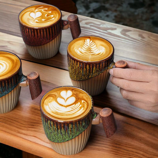 Stoneware Coffee Cup with Wooden Handle