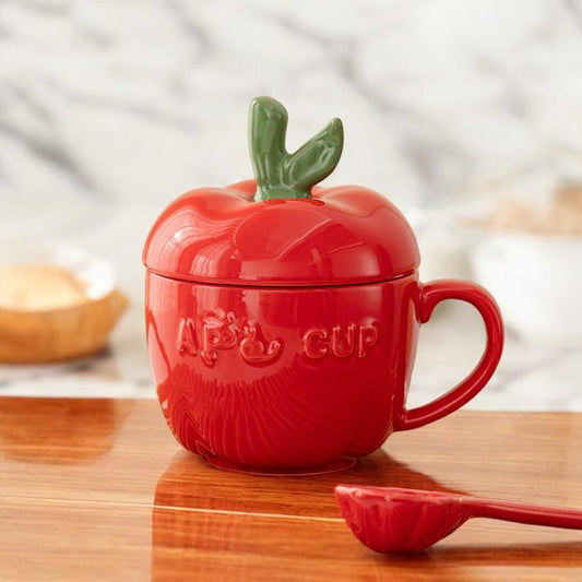 Apple Mug with Lid and Spoon