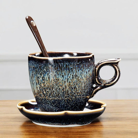 Glaze Coffee Cup with Saucer and Spoon