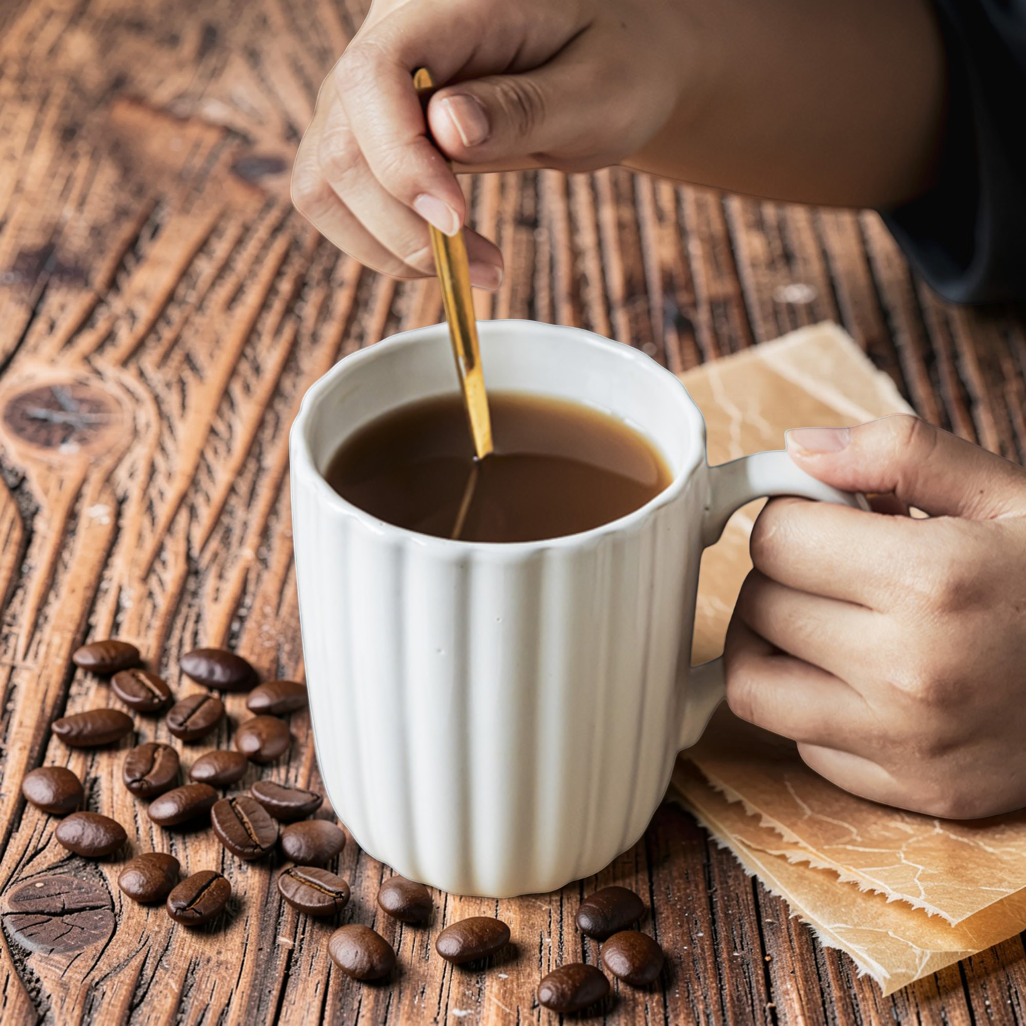Ribbed Ceramic Coffee Mug