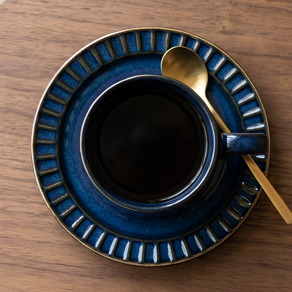 Grey Ribbed Ceramic Mug With Saucer