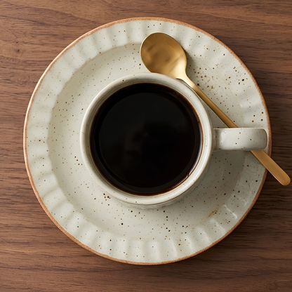 Grey Ribbed Ceramic Mug With Saucer