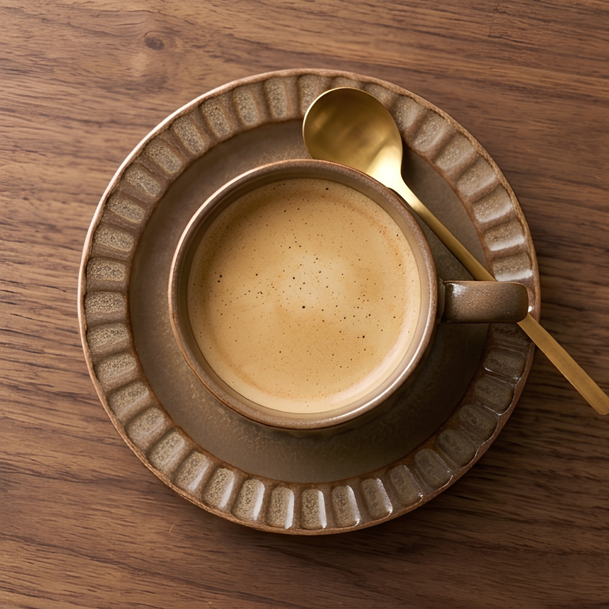 Grey Ribbed Ceramic Mug With Saucer