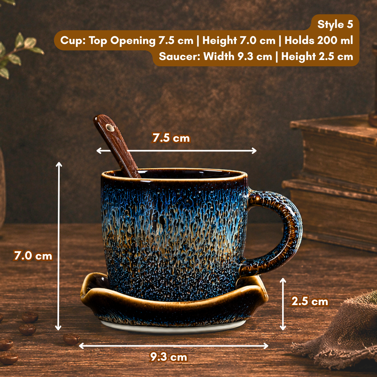 Glaze Coffee Cup with Saucer and Spoon