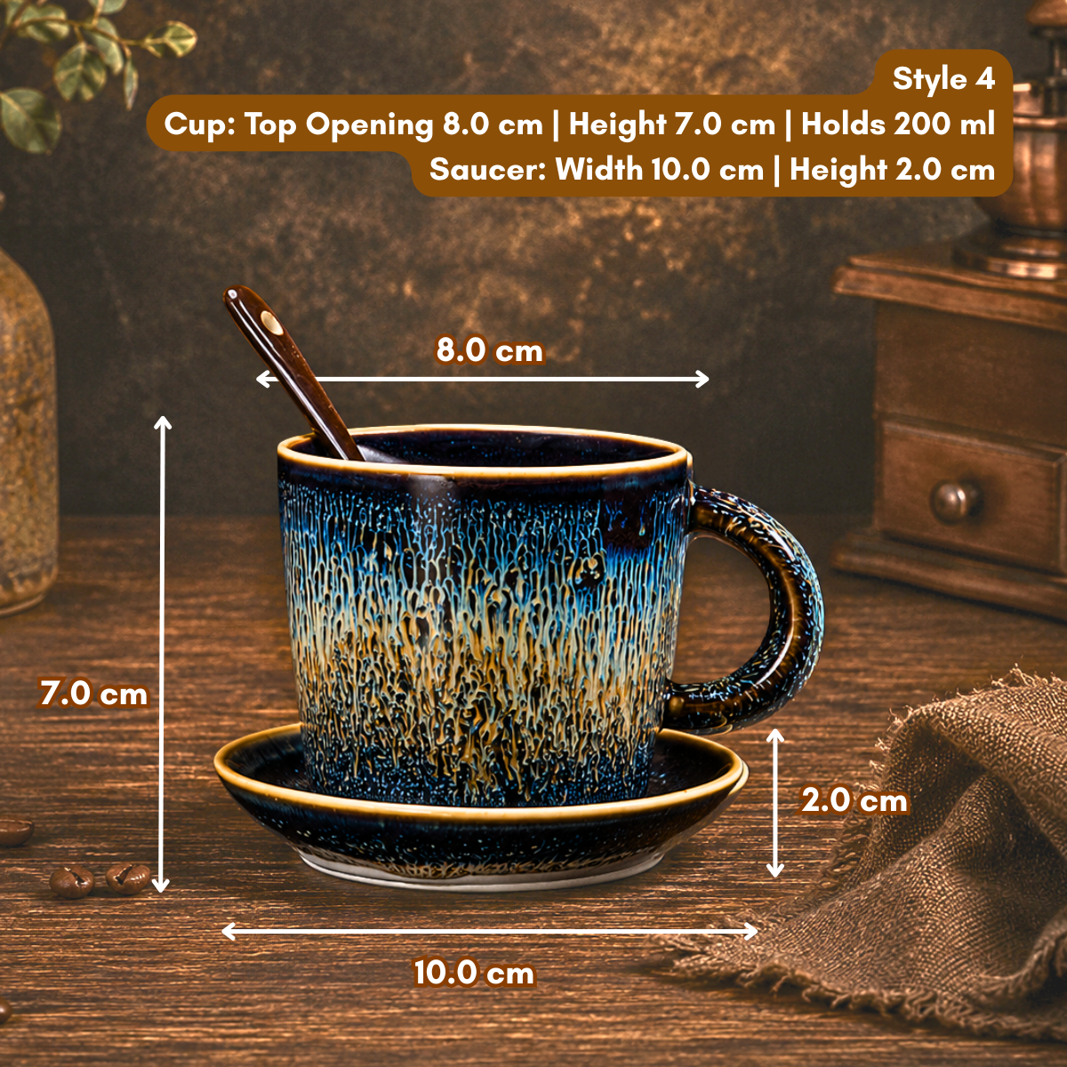 Glaze Coffee Cup with Saucer and Spoon