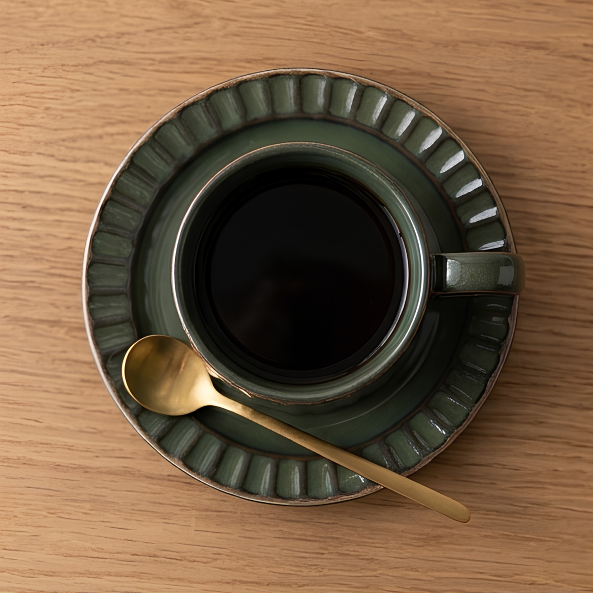 Grey Ribbed Ceramic Mug With Saucer
