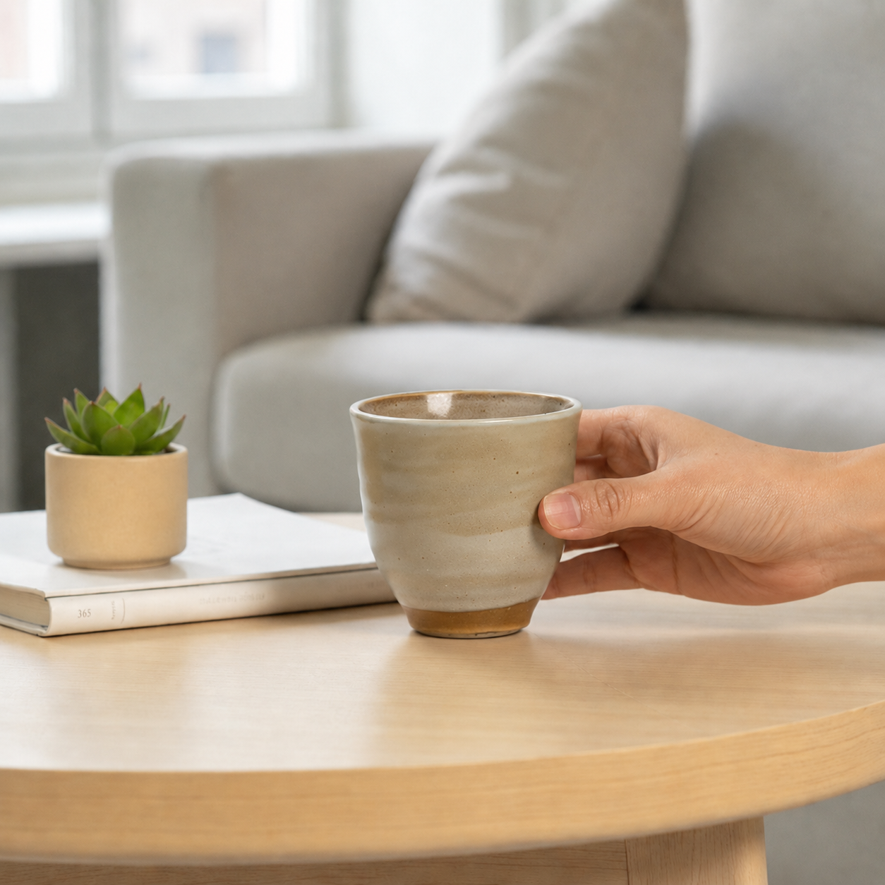 Hand-Glazed Handleless Stoneware Cup
