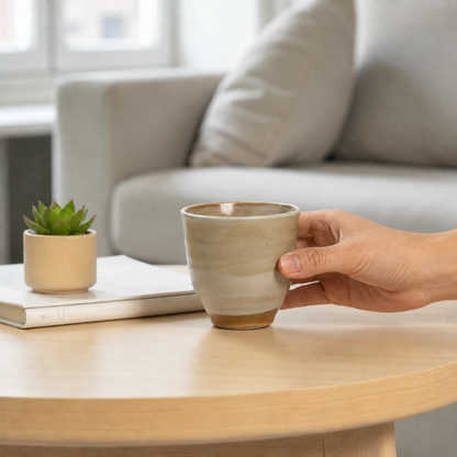 Hand-Glazed Handleless Stoneware Cup