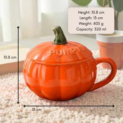 Pumpkin Ceramic Mug with Lid and Spoon