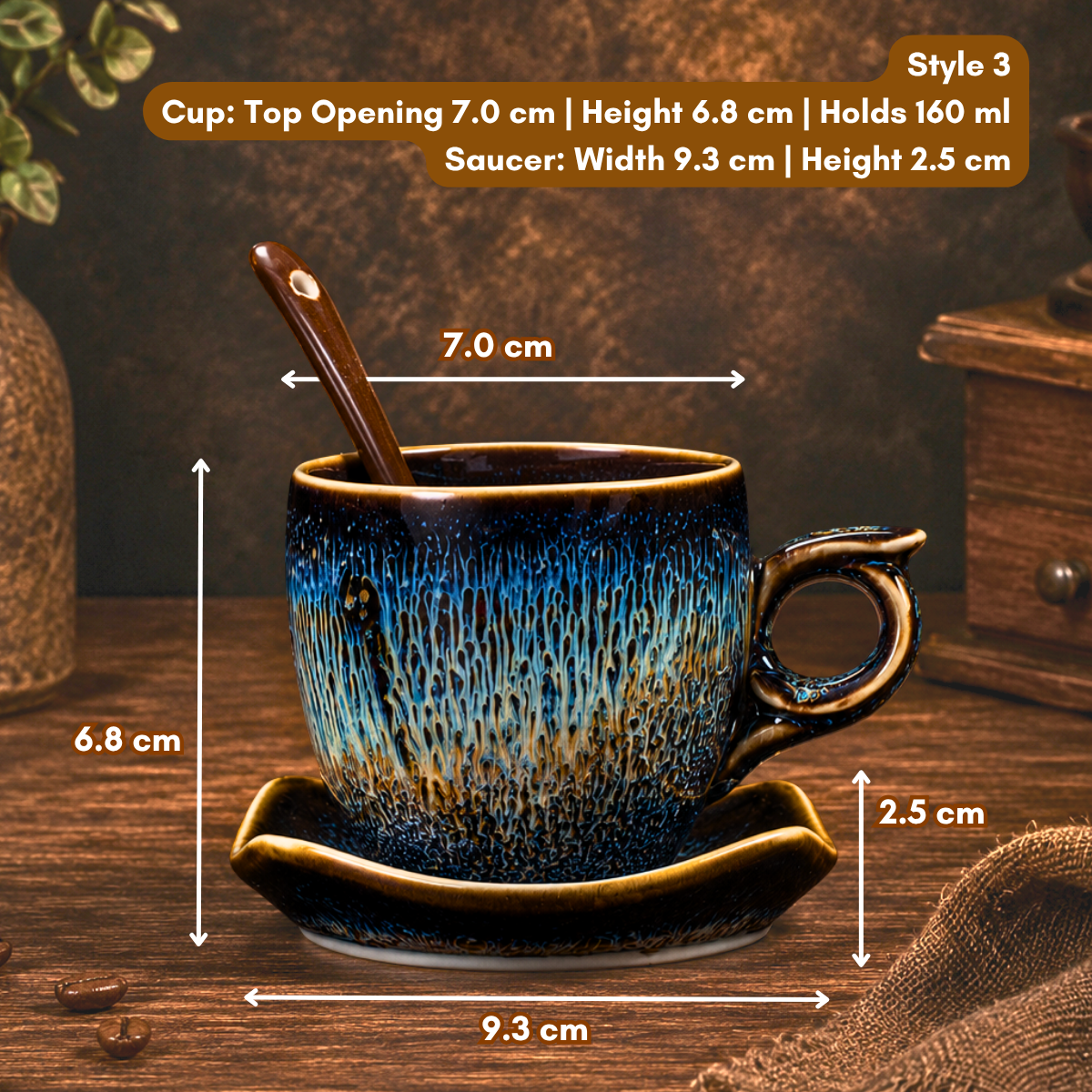 Glaze Coffee Cup with Saucer and Spoon