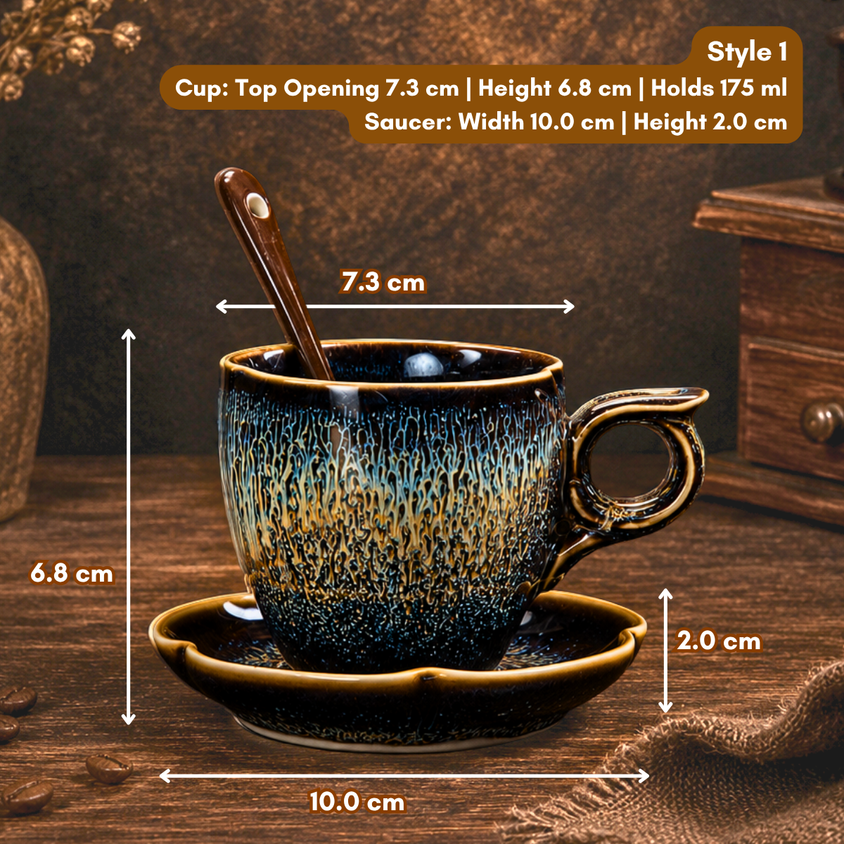 Glaze Coffee Cup with Saucer and Spoon
