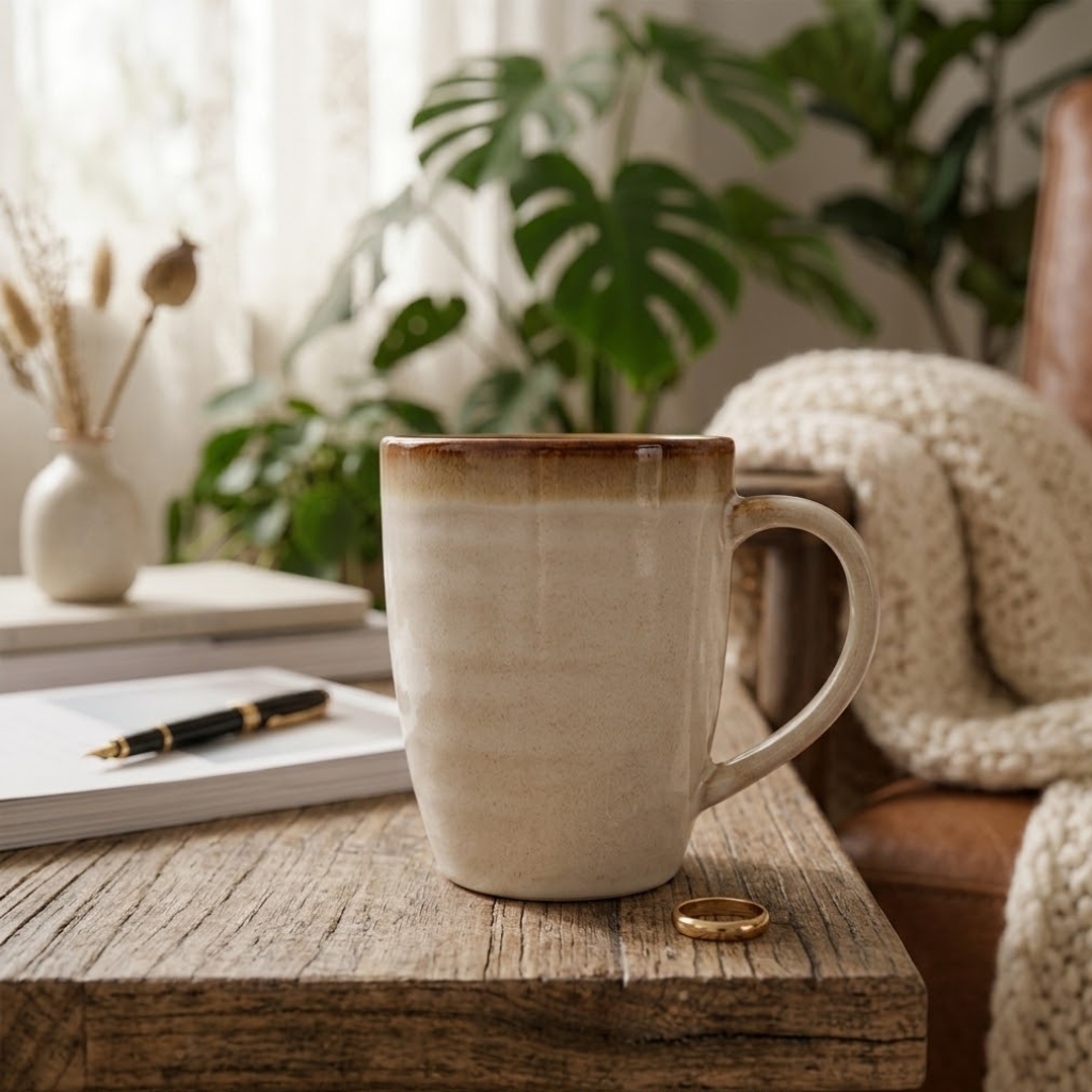 Rustic Ribbed Ceramic Mug