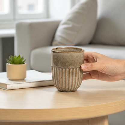 Hand-Glazed Handleless Stoneware Cup