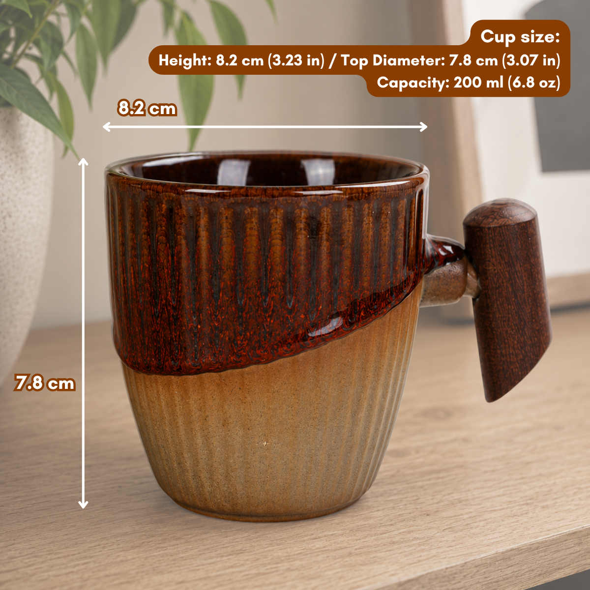 Stoneware Coffee Cup with Wooden Handle