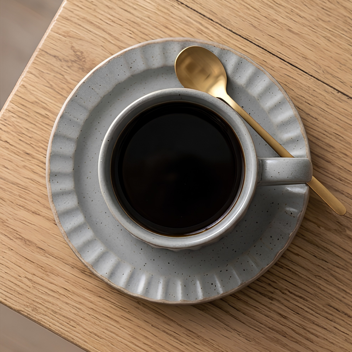 Grey Ribbed Ceramic Mug With Saucer
