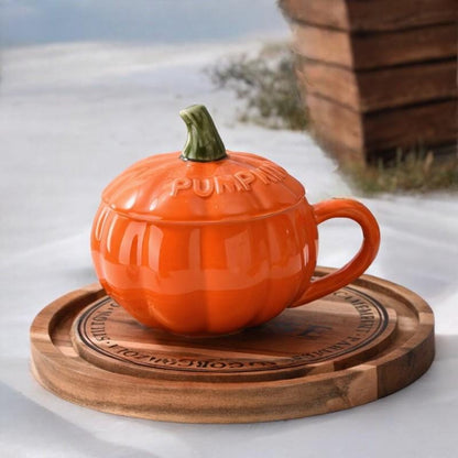 Pumpkin Ceramic Mug with Lid and Spoon