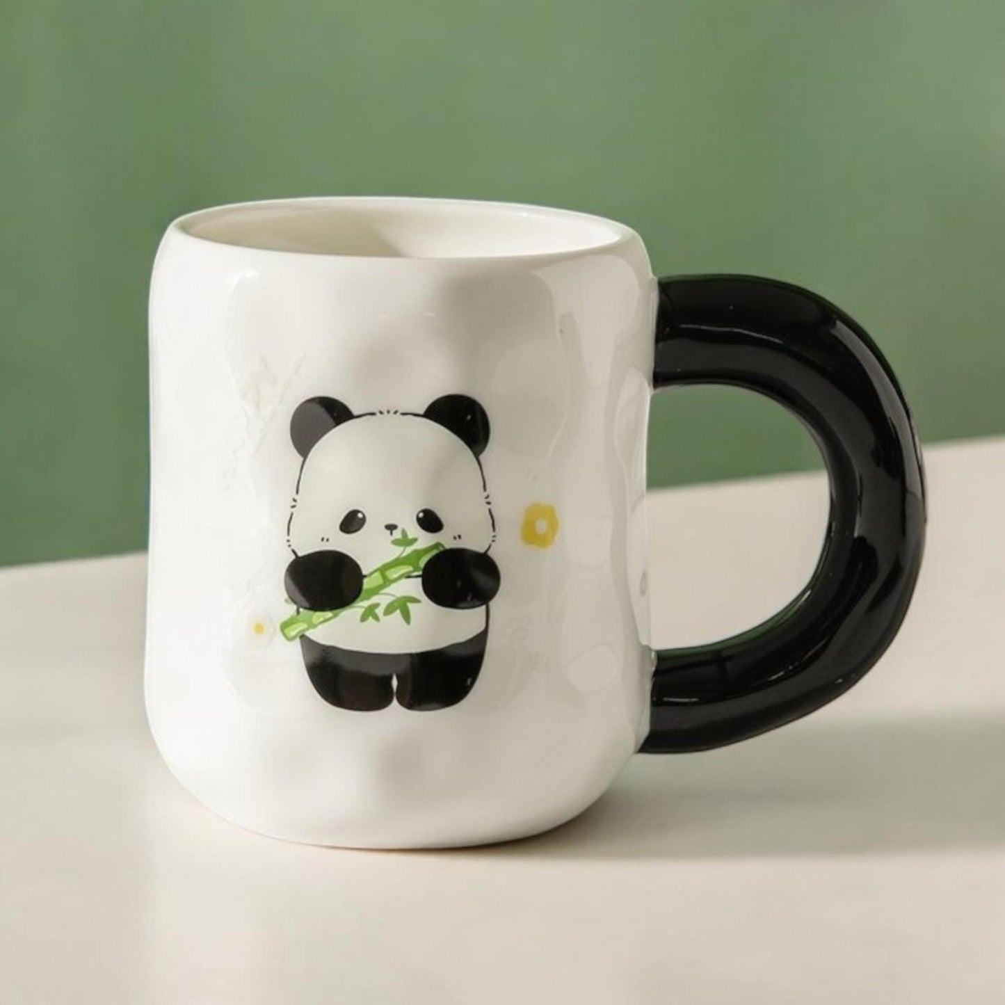 Panda Ceramic Mug With Lid and Spoon