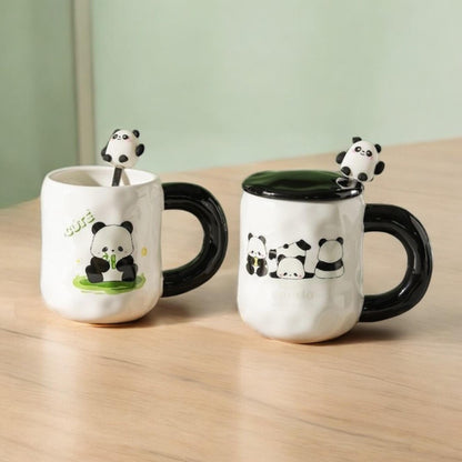 Panda Ceramic Mug With Lid and Spoon