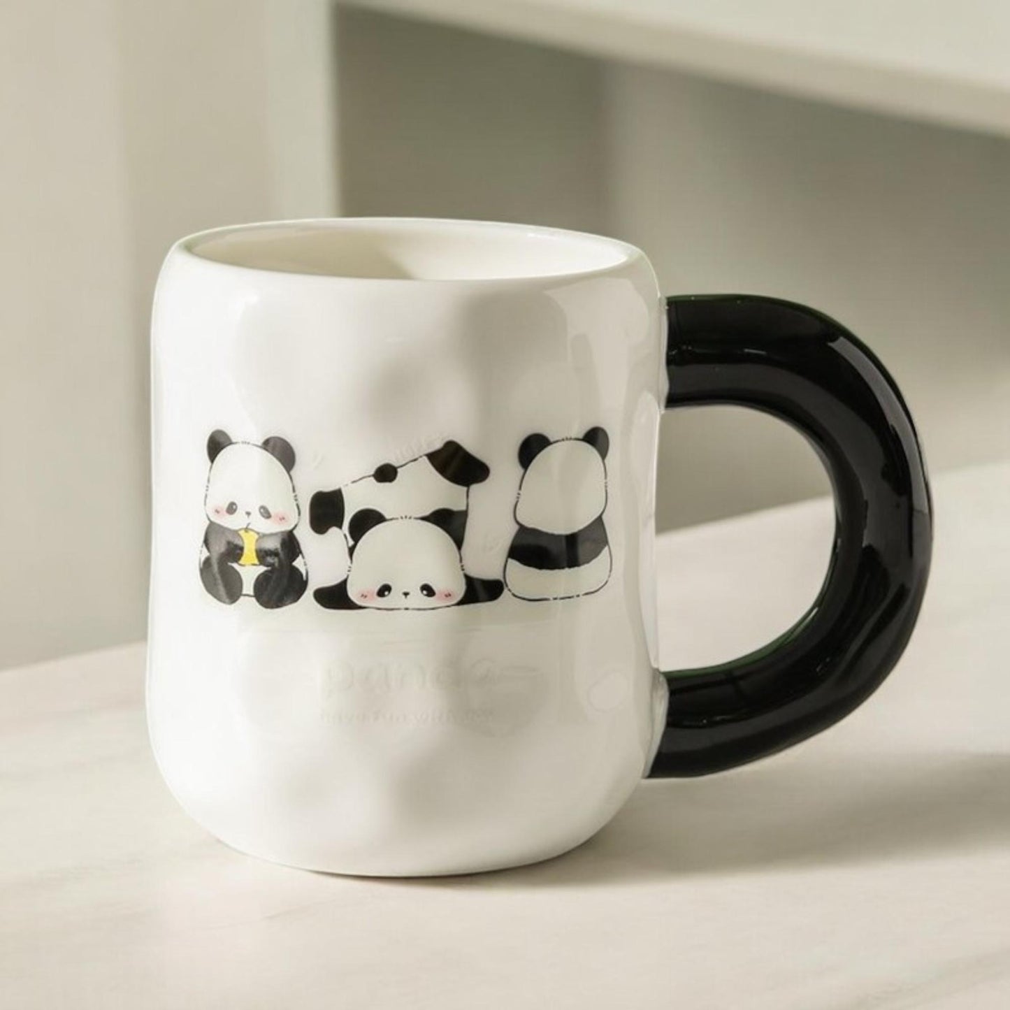 Panda Ceramic Mug With Lid and Spoon