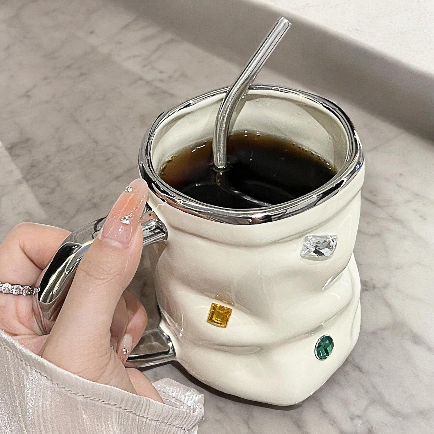 Milky Silver Crystal Ceramic Mug