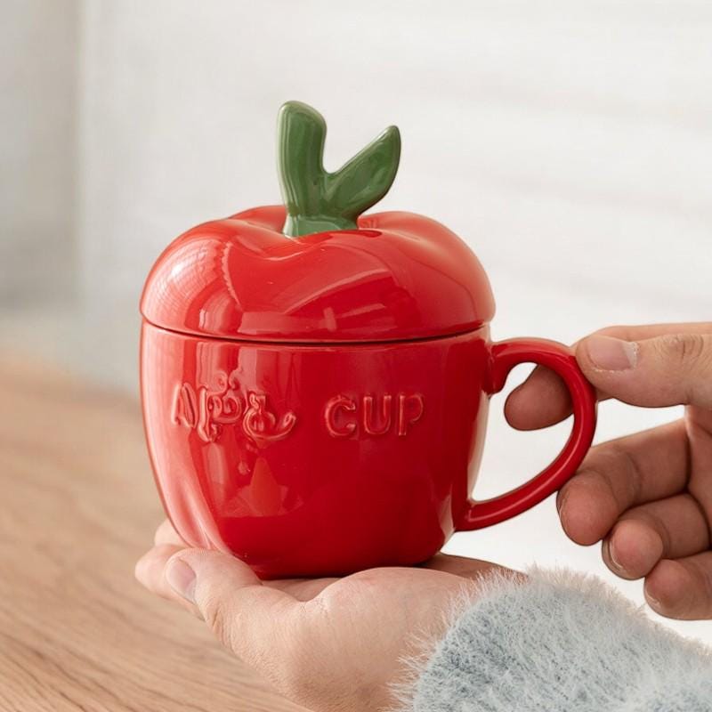 Apple Mug with Lid and Spoon