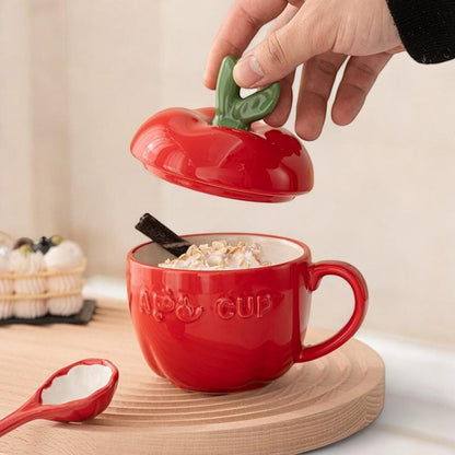 Apple Mug with Lid and Spoon