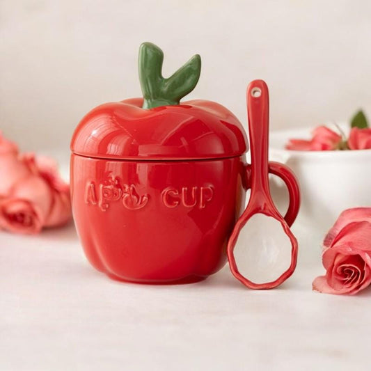 Apple Mug with Lid and Spoon