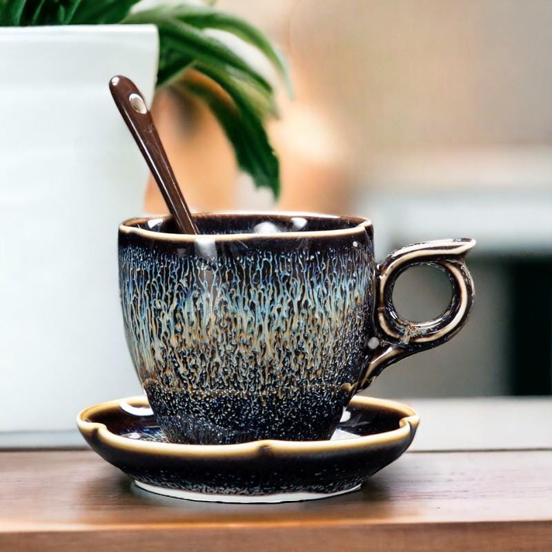 Glaze Coffee Cup with Saucer and Spoon