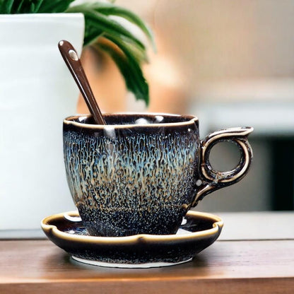 Glaze Coffee Cup with Saucer and Spoon
