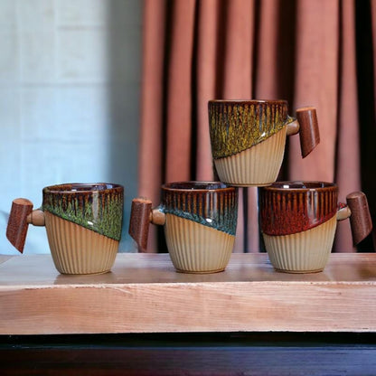 Stoneware Coffee Cup with Wooden Handle