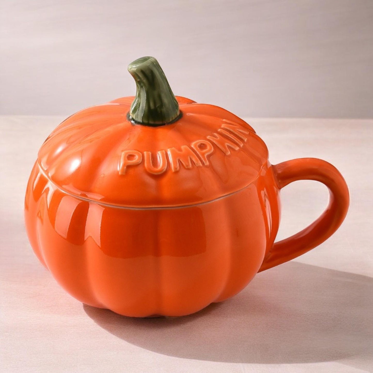 Pumpkin Ceramic Mug with Lid and Spoon
