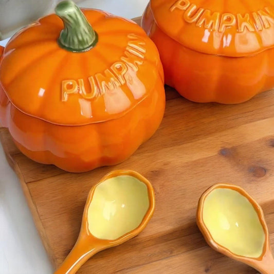 Pumpkin Ceramic Mug with Lid and Spoon