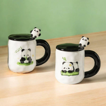 Panda Ceramic Mug With Lid and Spoon