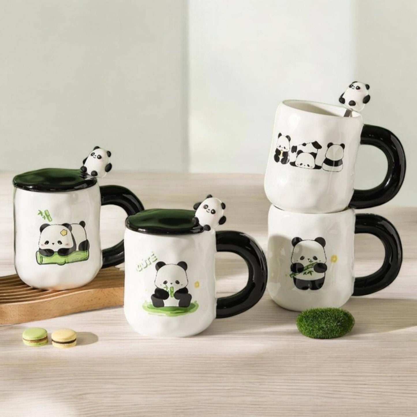 Panda Ceramic Mug With Lid and Spoon