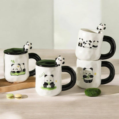 Panda Ceramic Mug With Lid and Spoon