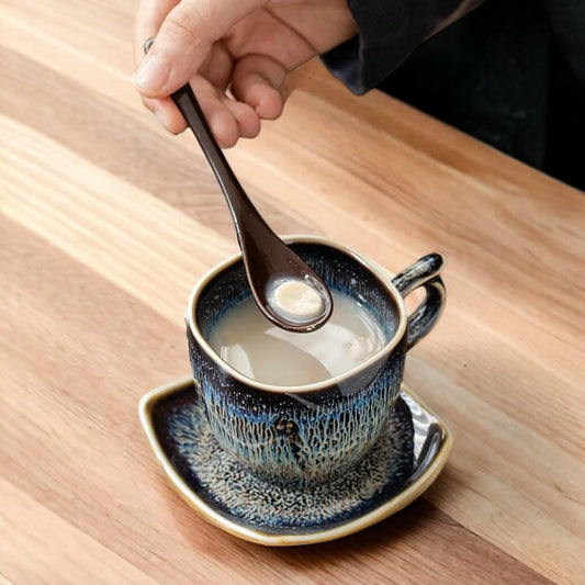 Glaze Coffee Cup with Saucer and Spoon