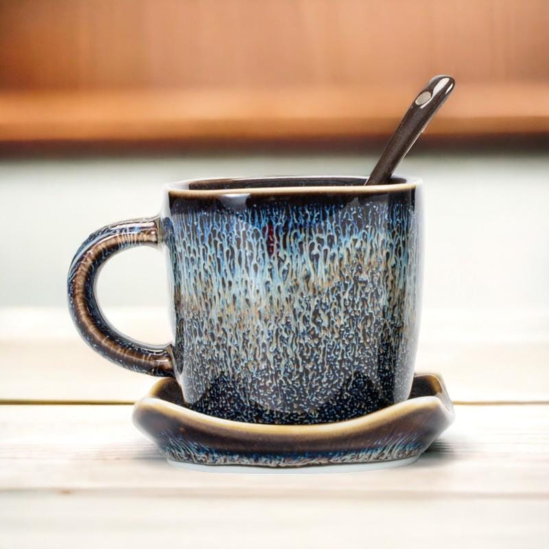 Glaze Coffee Cup with Saucer and Spoon
