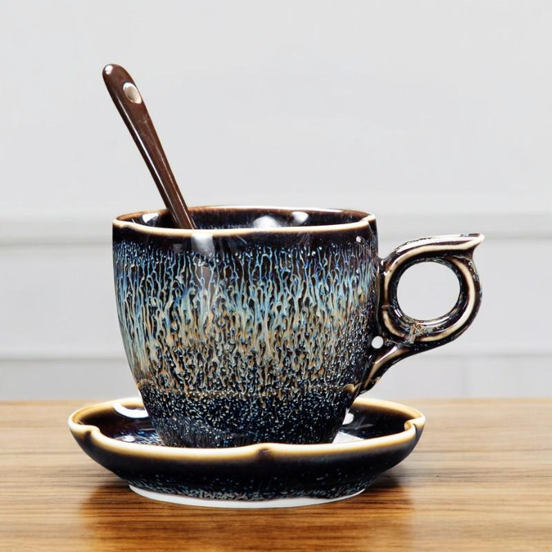 Glaze Coffee Cup with Saucer and Spoon