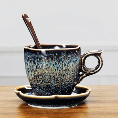 Glaze Coffee Cup with Saucer and Spoon