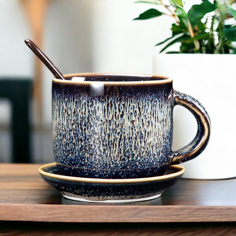 Glaze Coffee Cup with Saucer and Spoon
