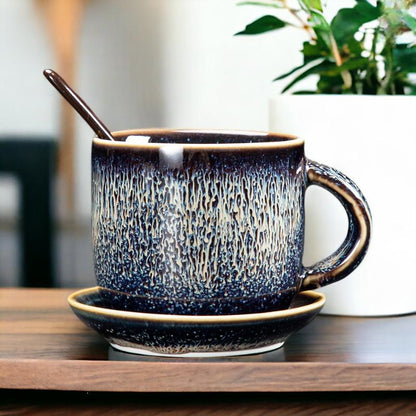 Glaze Coffee Cup with Saucer and Spoon