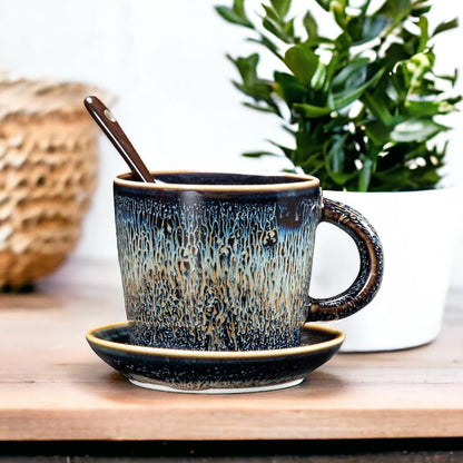 Glaze Coffee Cup with Saucer and Spoon