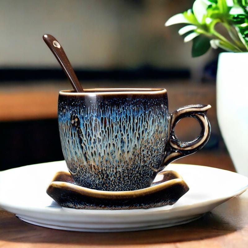 Glaze Coffee Cup with Saucer and Spoon