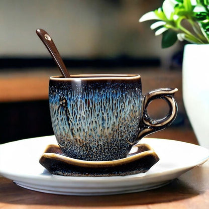 Glaze Coffee Cup with Saucer and Spoon