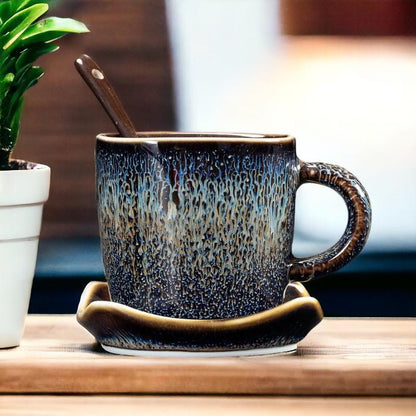 Glaze Coffee Cup with Saucer and Spoon