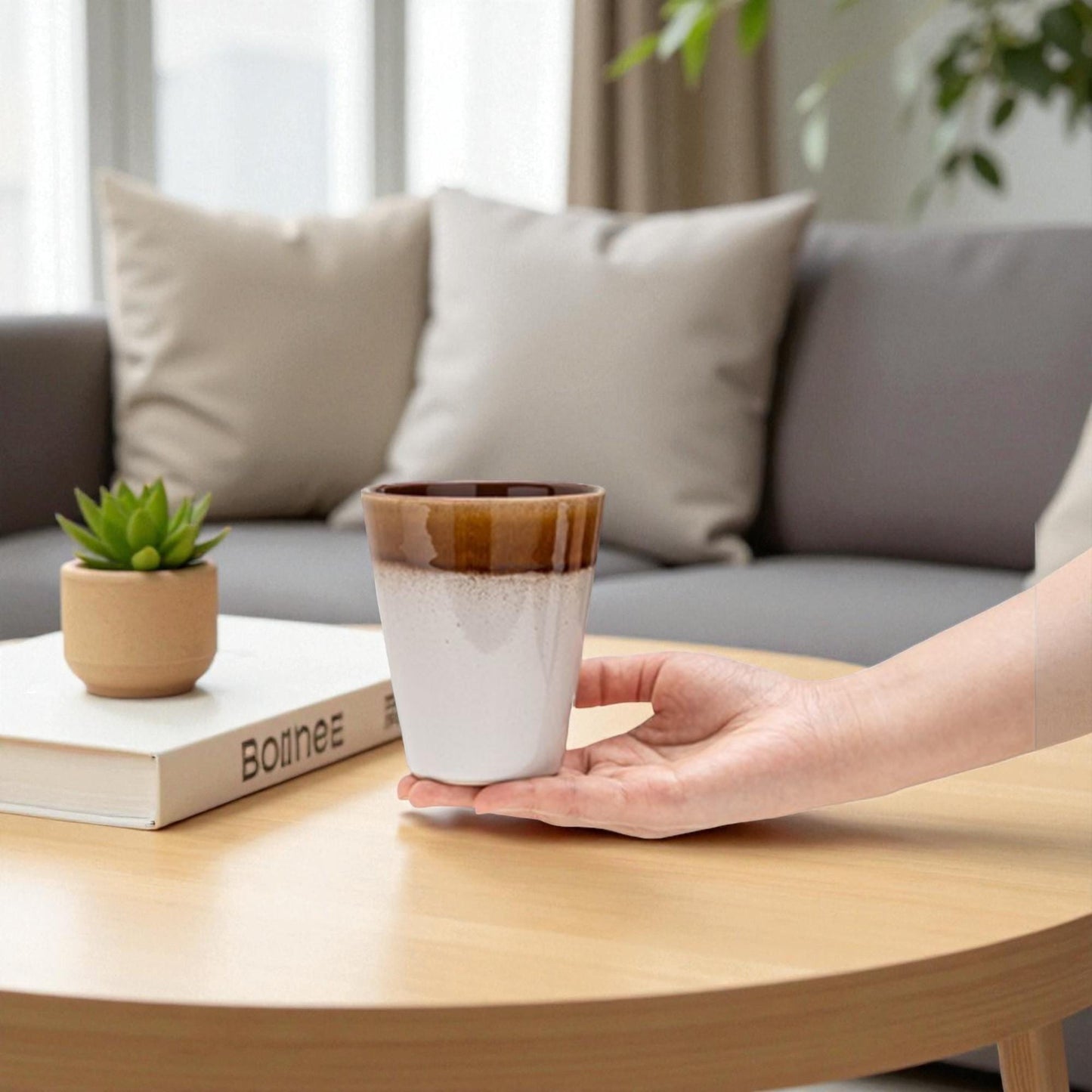 Hand-Glazed Handleless Stoneware Cup