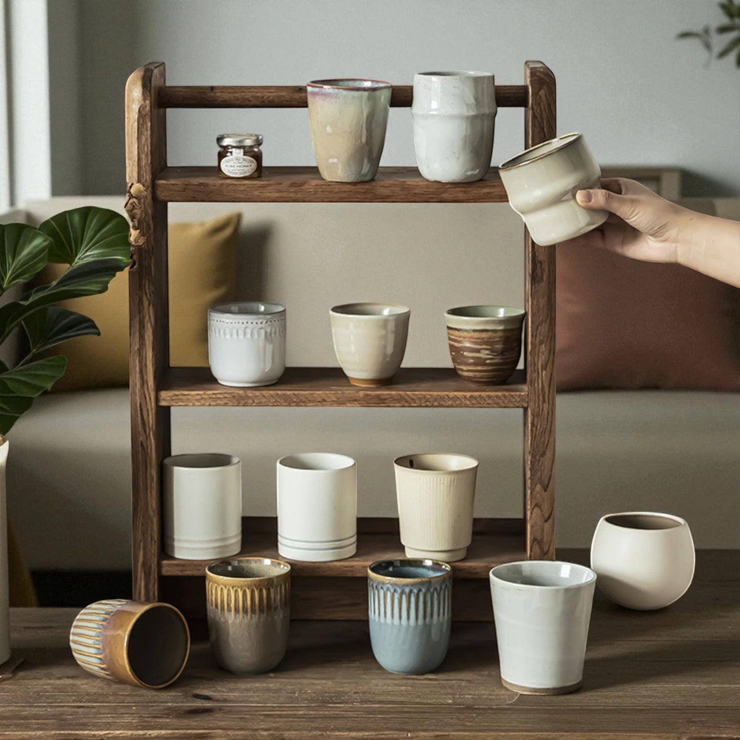 Hand-Glazed Handleless Stoneware Cup