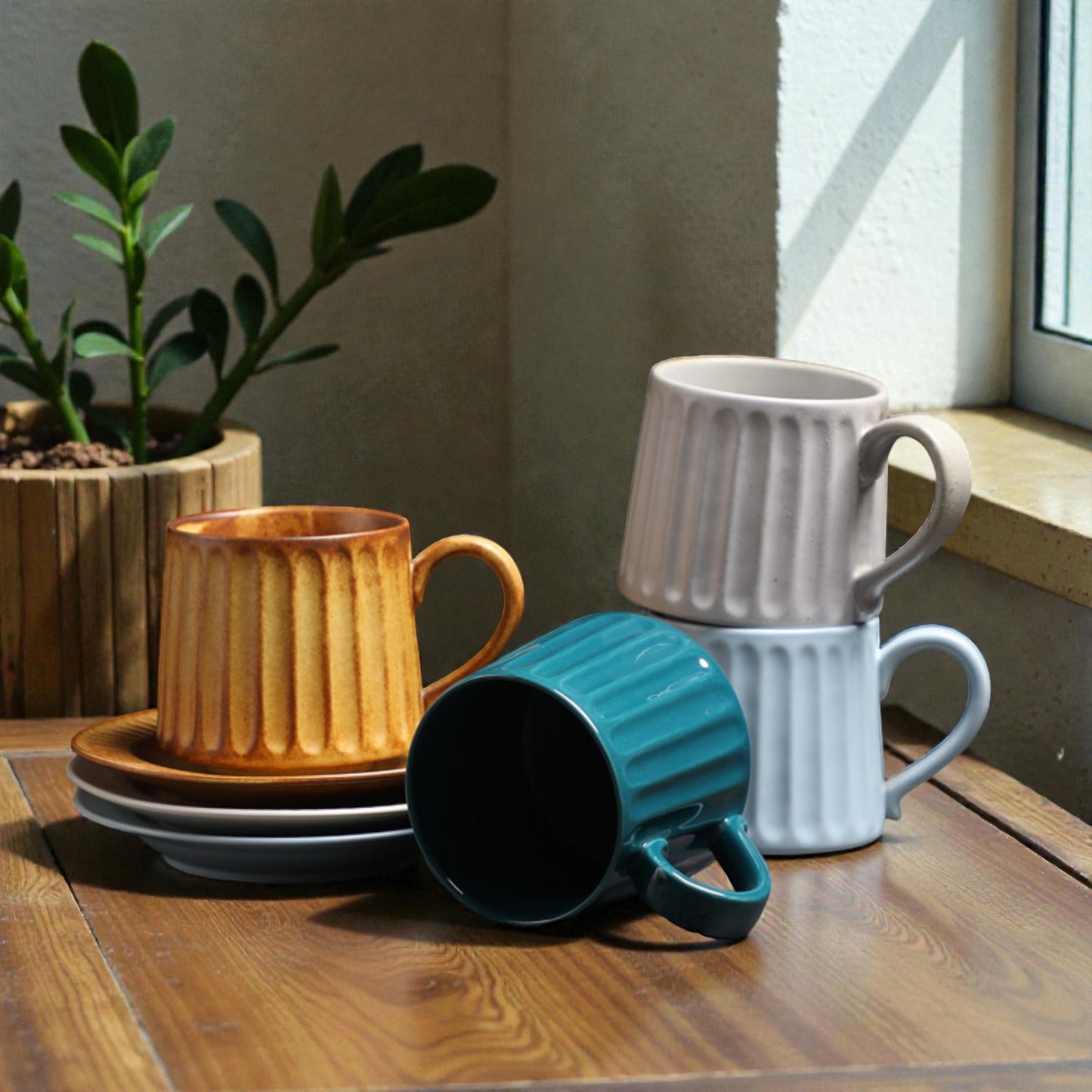 Striped Cup with Saucer Set