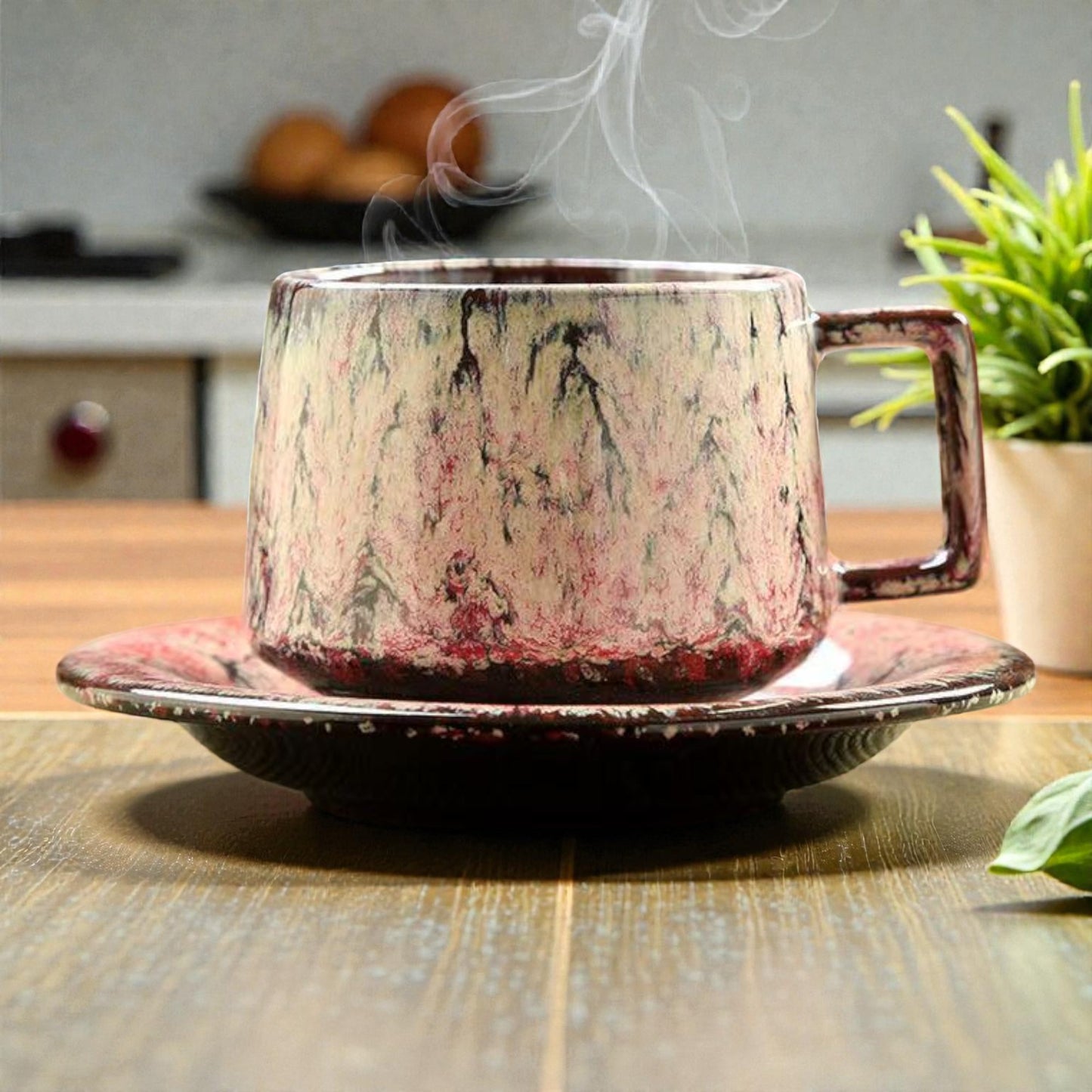 Glazed Ceramic Cup and Saucer Set