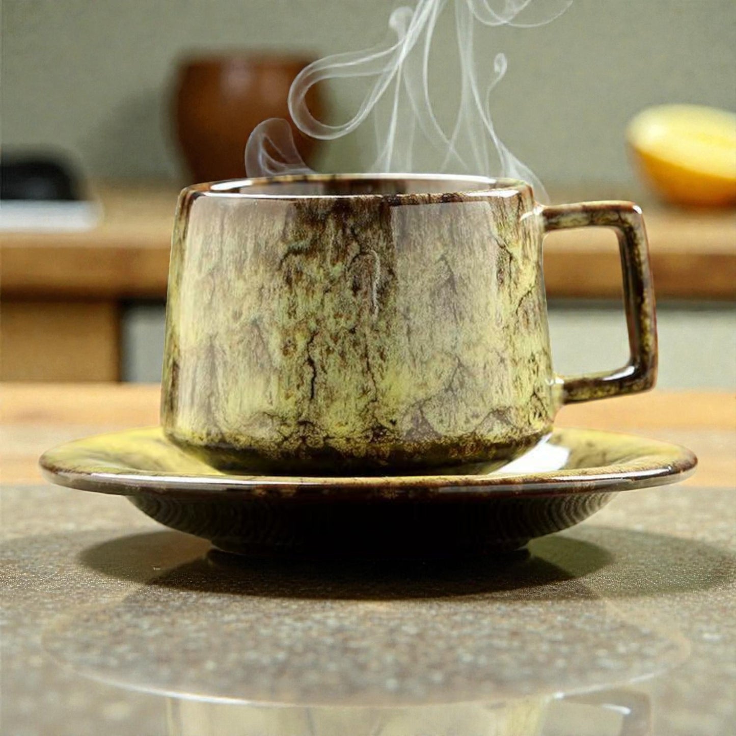 Glazed Ceramic Cup and Saucer Set